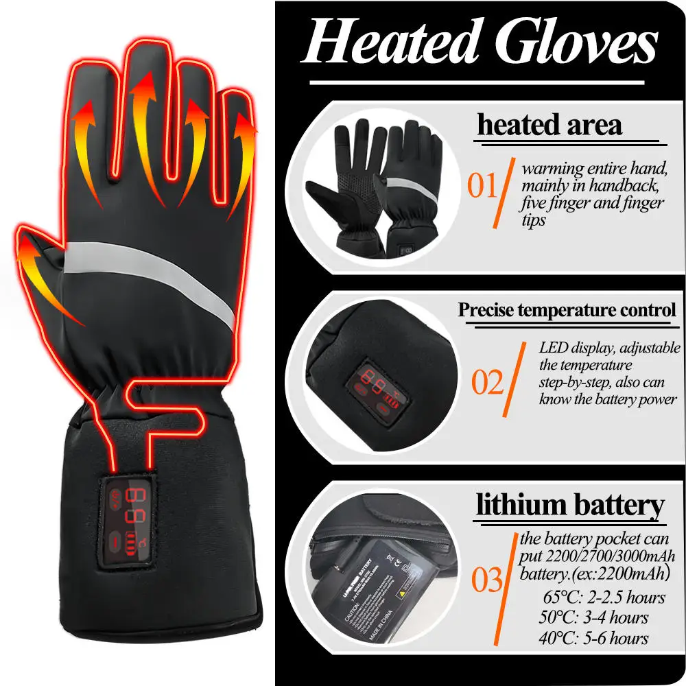 Electric Heated Glove Liners, Rechargeable Battery, Waterproof, Outdoor, Snow Sports, Winter，Skiing Cycling Hunting Snowboarding