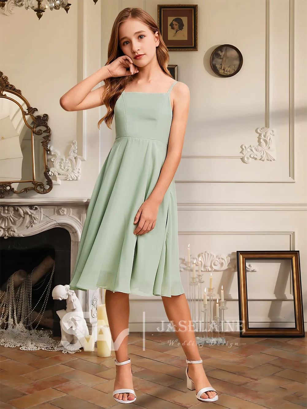 

A Kids A-Line Square Knee-Length Chiffon Junior Bridesmaid Dress Flower Girl Dress Girls Party Wedding Formal Special Occasion