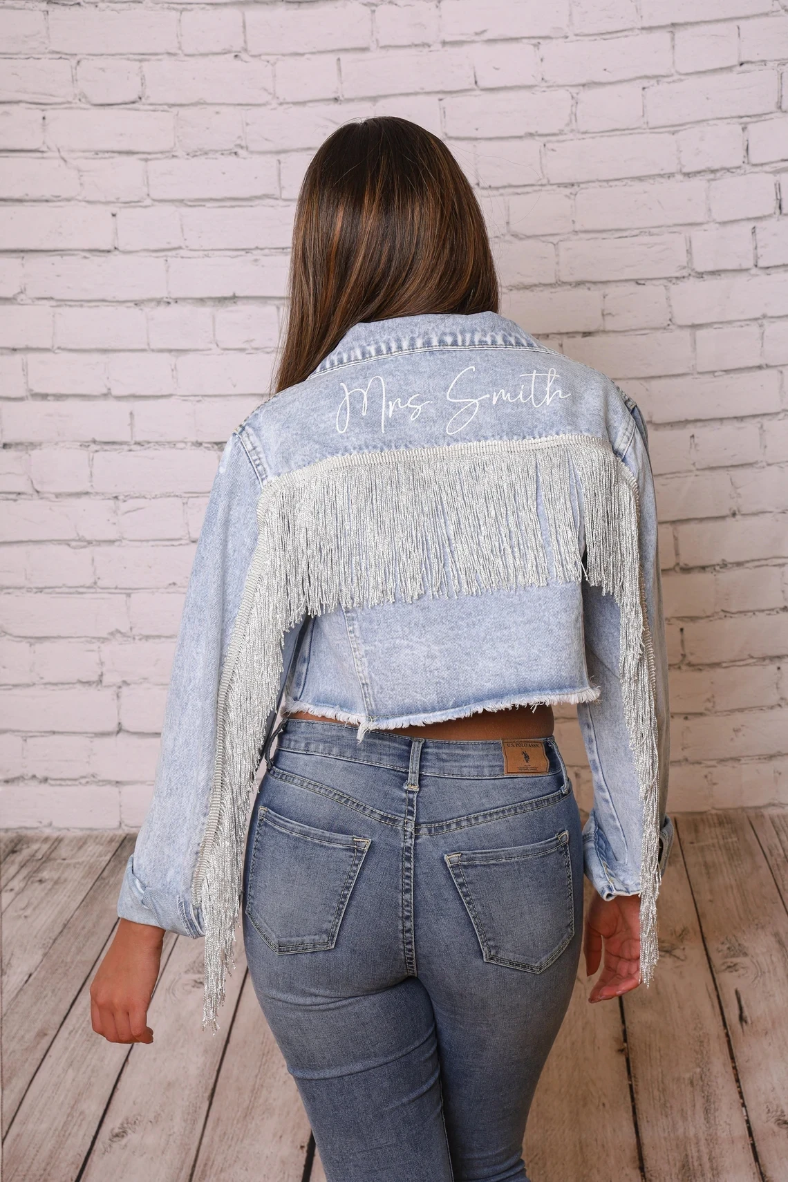 Denim Fringe Crop Jacket Bride Jean Mrs Personalized Wedding Bridal Engagement Gift Custom Bridal Party Jackets With Tassels