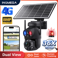 INQMEGA 36X ZOOM 8MP 4G SIM Solar Camera Outdoor 360° Wireless WIFI PTZ Security Cameras PIR Night Vision IP66 2 Way Audio
