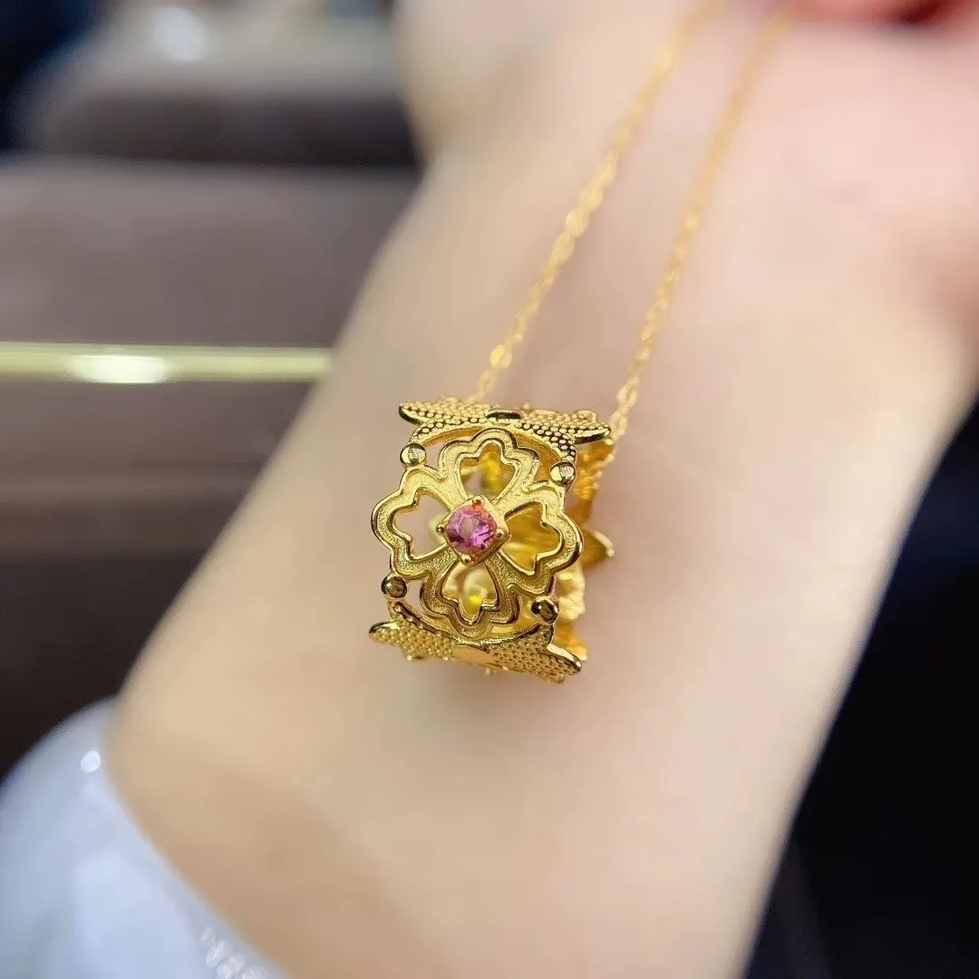 

KJJEAXCMY fine Jewelry 925 Sterling Silver Natural tourmaline Girl new trendy Pendant Necklace Electroplated 18K gold Party Gift