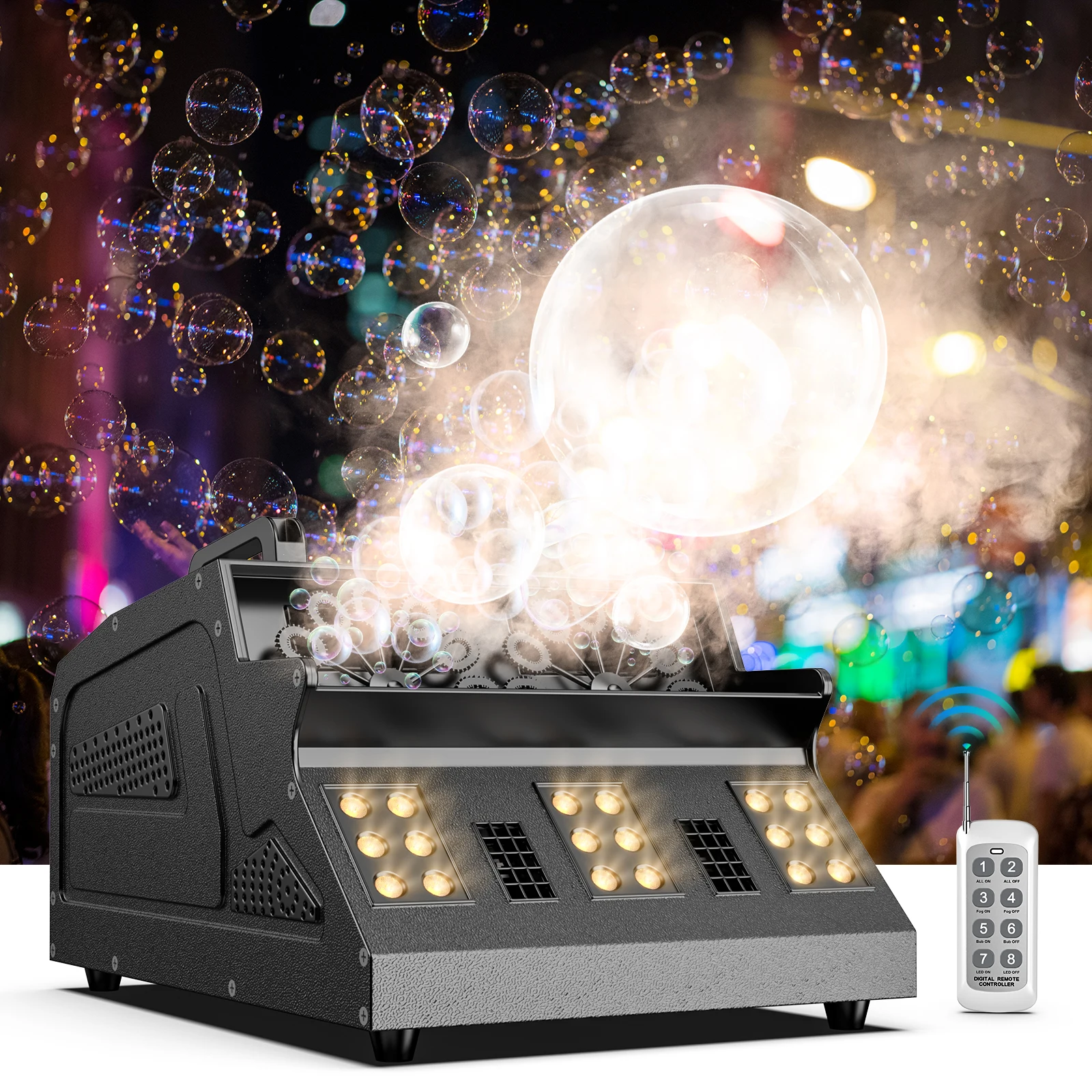 1500W Smoke Bubble Machine 3in1 RGB 18 LEDs Bubble Fog Machine DMX512 Remote Stage Effect Light For DJ Party Wedding Halloween