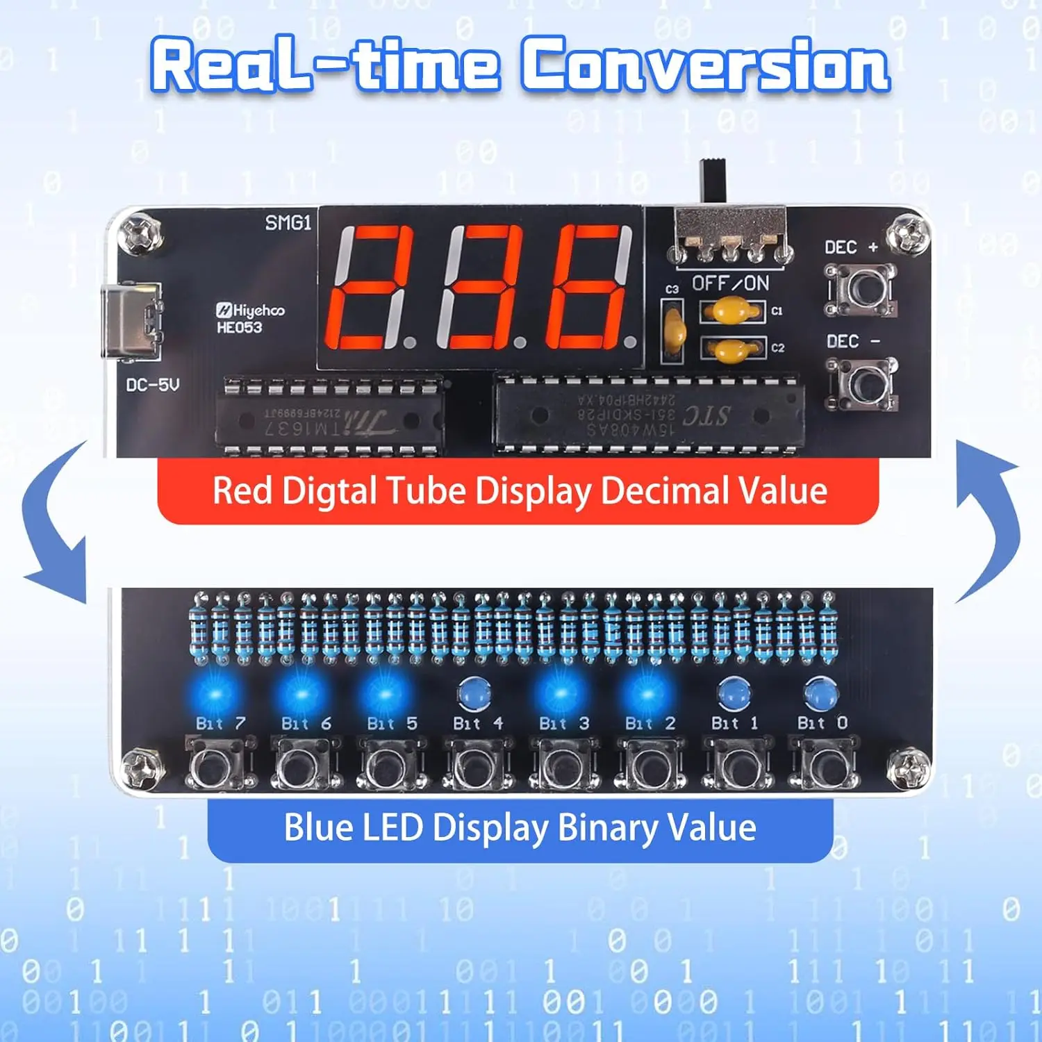 DIY Soldering Project Kit Binary to Decimal Conversion Soldering Practice Kit with LED Light Display DIY Electronic Kit