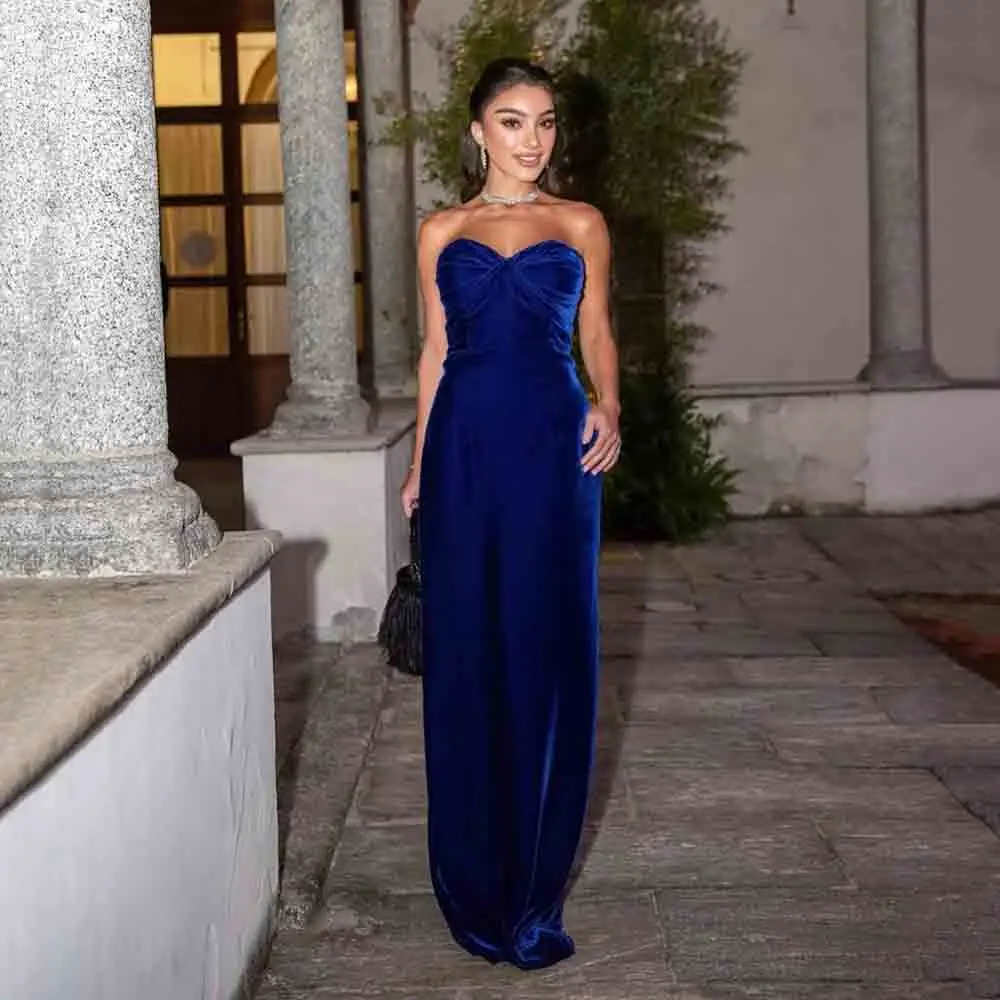 Galarity Royal Blue Velvet Evening Dress Strapless Women's Formal Occasion Gown Elegant Prom Dress Gala Party Gown Customizd