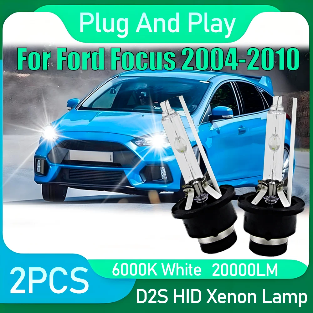 

2 шт. HID ксеноновые лампы D2S 6000K белые 12 В Plug And Play ксеноновые фары 20000LM высокой мощности для Ford Focus 2004-2010 2005