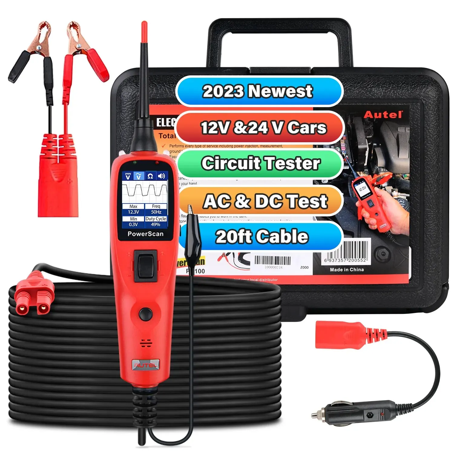 Autel PS100 Automotive Circuit Tester PowerScan Power Probe Test Kit Electrical System AC DC Voltage Car Diagnostic Tool 12V 24V