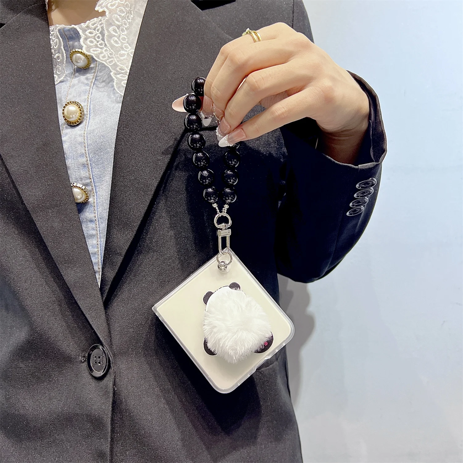 

Panda Cute plush for Samsung Galaxy Z Filp 6 folding Z Filp 5 phone case Z Filp 4 bracelet Z Filp 3 transparent fall protection