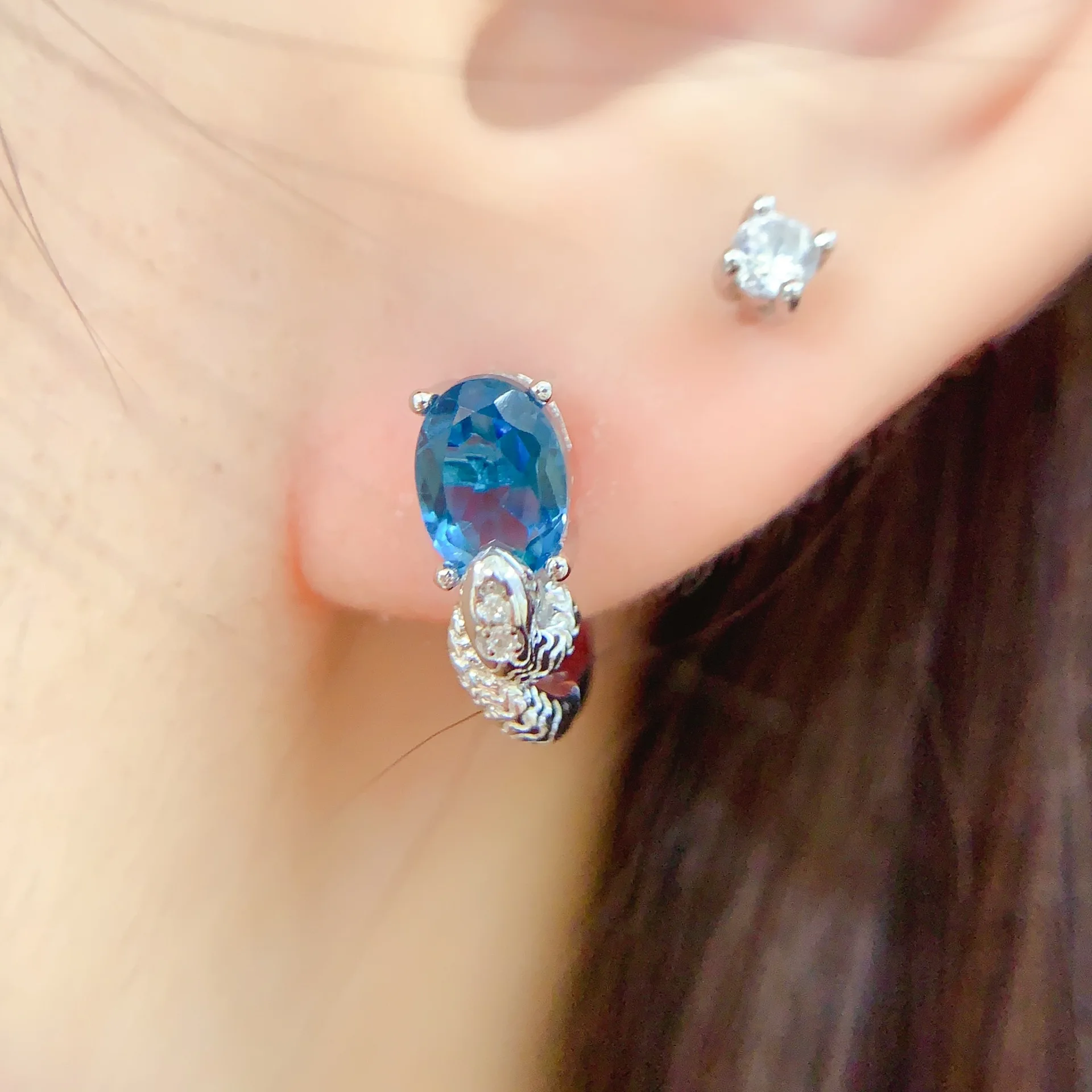 KJJEAXCMY غرامة مجوهرات أقراط نسائية 925 فضة أقحم الطبيعية الأزرق توبا حجر 5x7 مللي متر مطلي 18K الذهب الأبيض صديقة