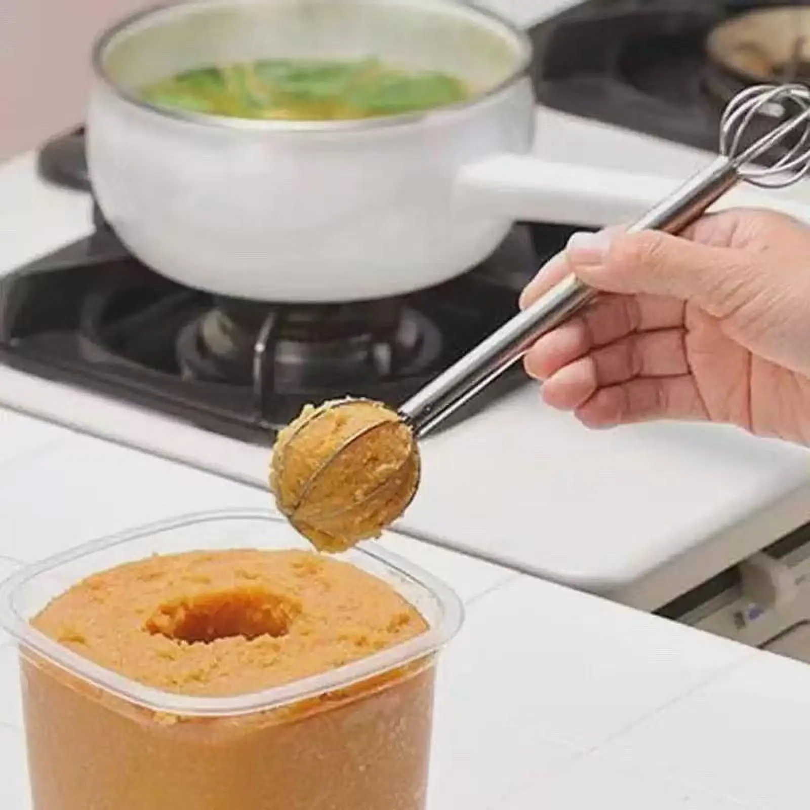 Mezclador de crema de acero inoxidable, herramienta de mezcla de alimentos de doble cabezal, mezclador de miso, batterias fáciles de limpiar, molienda de salsa para cocinar