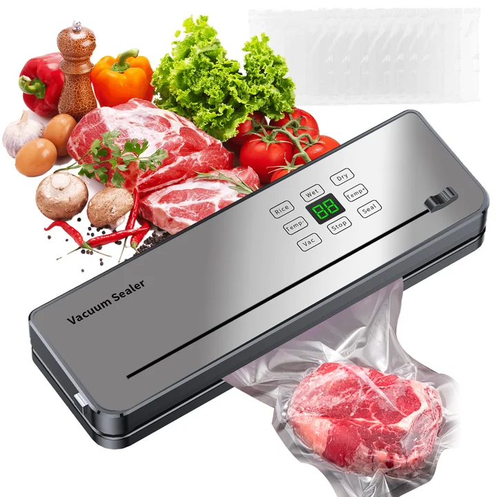 Máquina Selladora al Vacío de Alimentos 8 en 1, Modo de Sellado Seco y Húmedo, Selladora Automática al Vacío con 10 Bolsas, Conservación de Alimentos en la Cocina