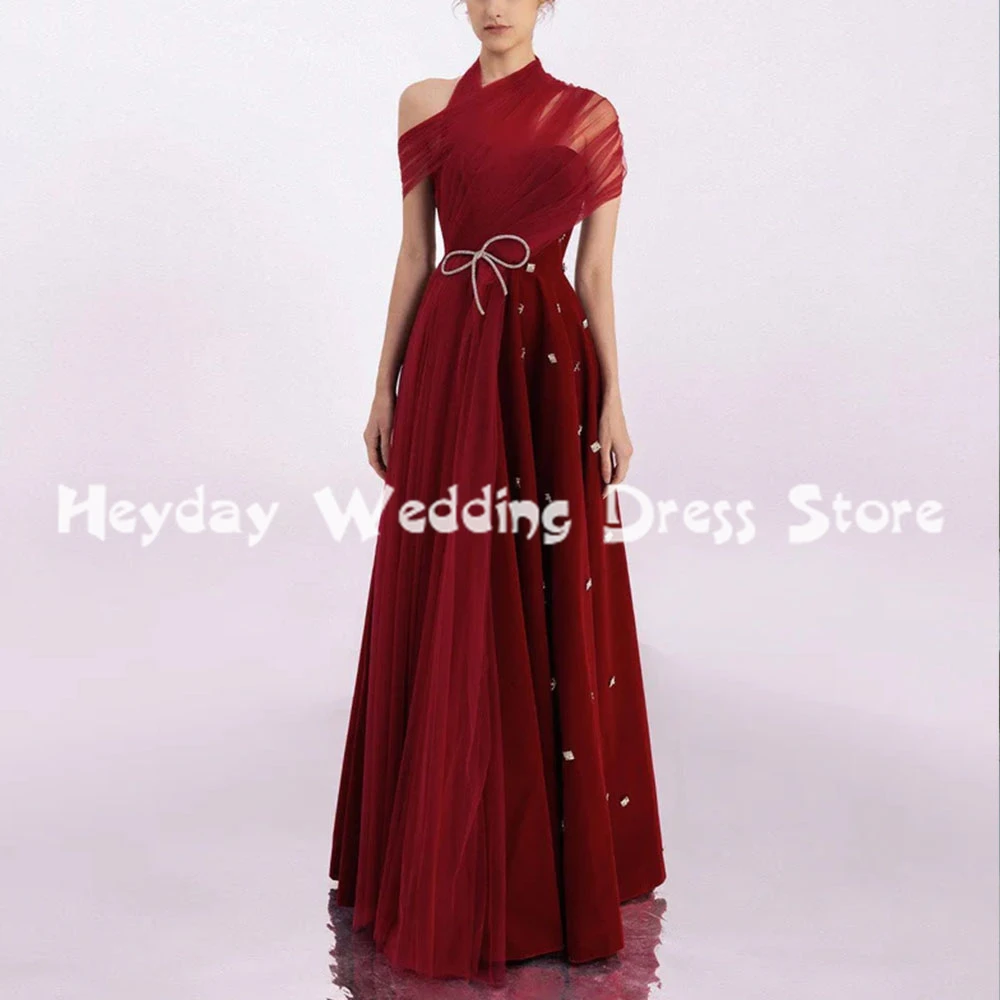 Heyday Women's Velour Halter Beaded A Line Pleats Evening Dresses With Sleeveless Floor-Length Formal Elegant Dresses 2025