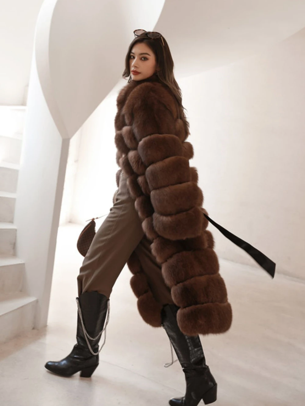 Detachable Real Fox Fur Coat for Women, Plus Size, Black, Natural, Blue, Long Jacket, Luxury Vest, Winter