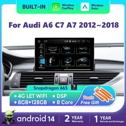 Android 14 Carplay Player For Audi A6 C7 A7 2012~2018 Car Multimedia Touch Screen Music Stereo GPS Navigation Auto Radio