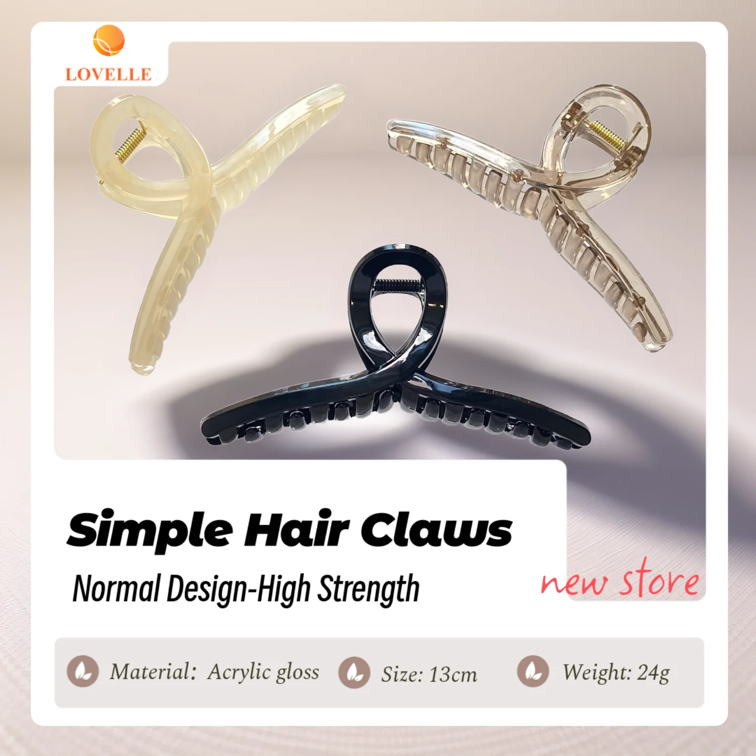 

LOVELLE Korean Simple Design Acrylic Hair Claw for Women Long Hair 12.5CM Size Three Colors Hair Clip Accessory High Quality