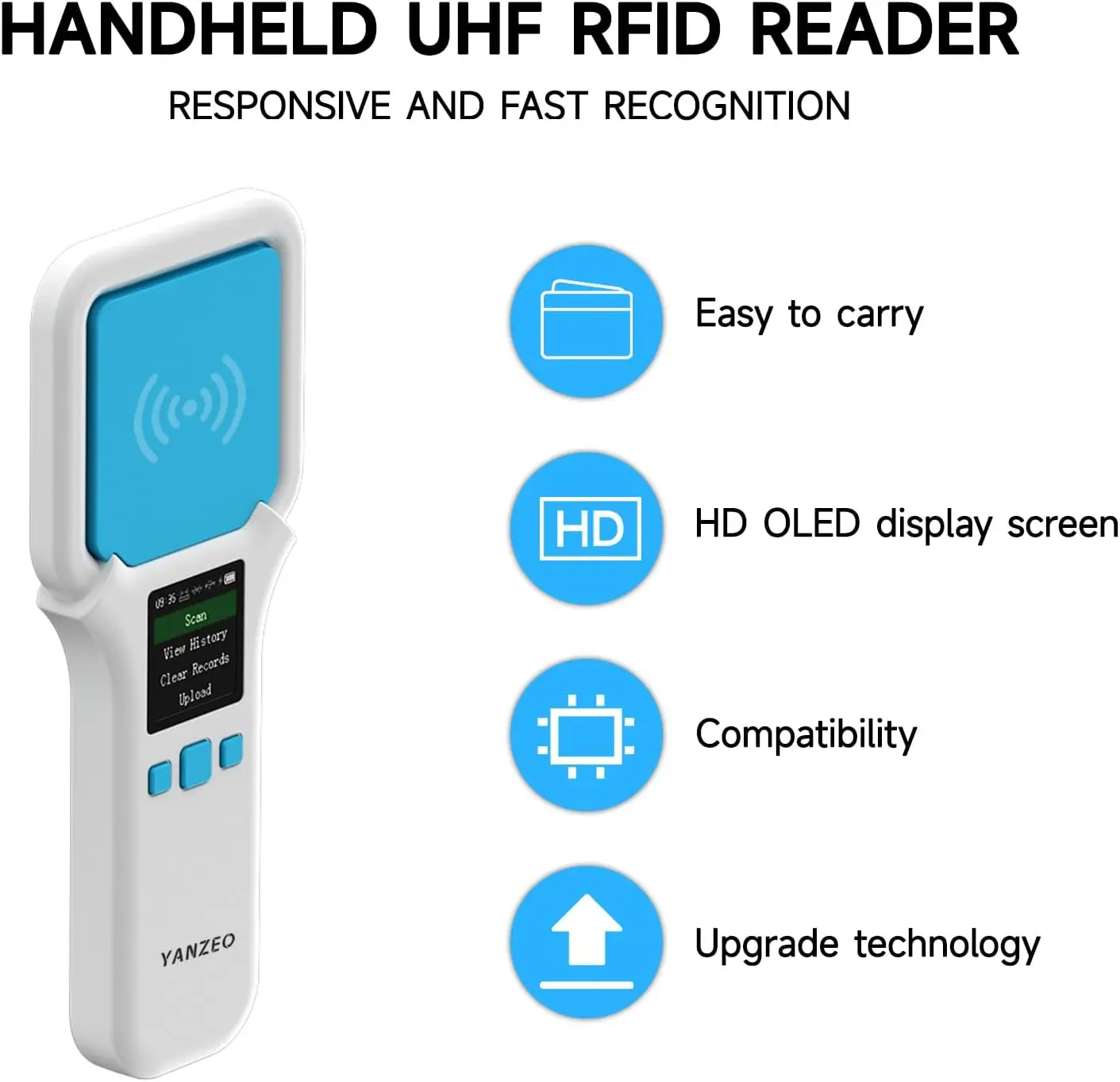 SR300 UHF قارئ RFID 860Mhz-960Mhz RFID يده الماسح الضوئي سماعة لاسلكية تعمل بالبلوتوث للملابس والأحذية ومخزون المستودعات