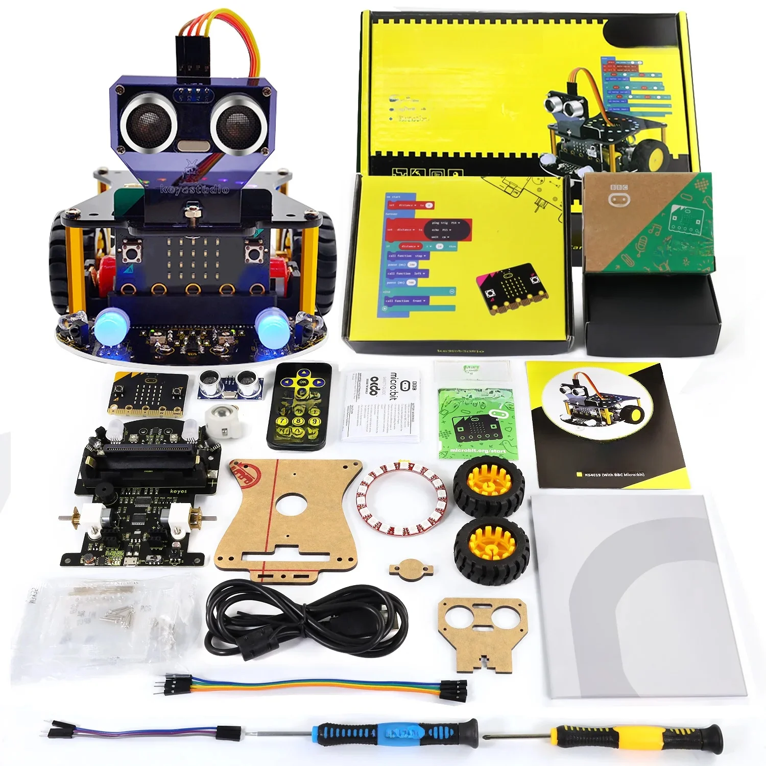 Zestaw robota samochodowego Keyestudio Microbit V2 dla BBC Microbit V2, inteligentne samochody robota do programowania Makecode i Micropython, zestaw STEM — zdjęcie produktu 7