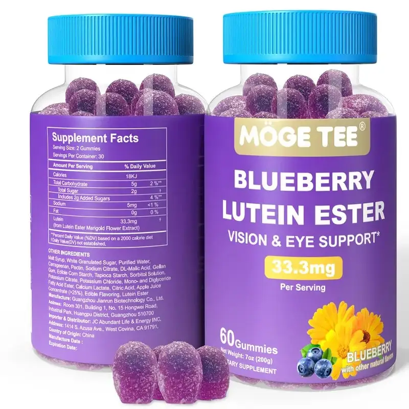 MOGE TEE Blueberry Lutein Gummies 33.3mg Lutein Per Gummy Eye Health & Vision Support 60 Gummies 7oz.