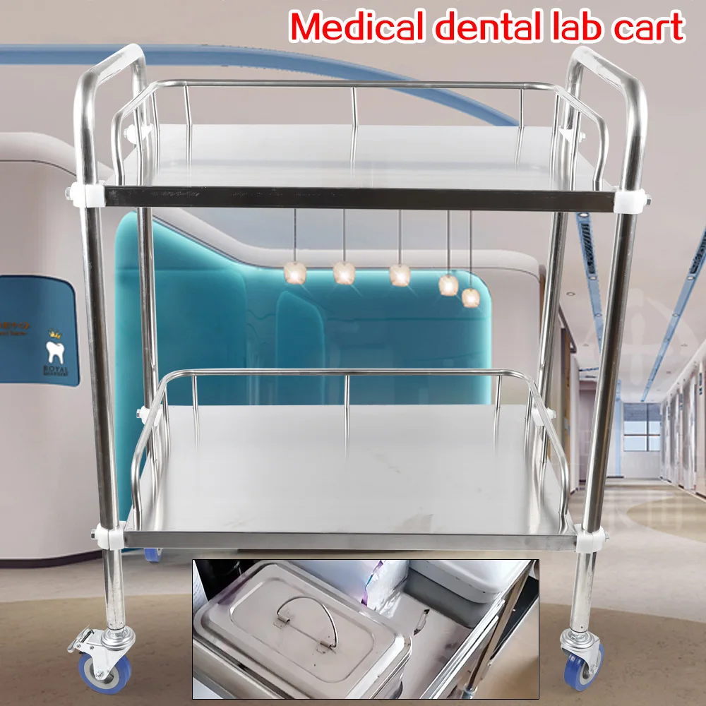 Stand Mobile Medical Trolley Tattoo Instrument Cart with 2 Lockable Wheels Thick Stainless Steel, Anti-corrosion / Sturdy