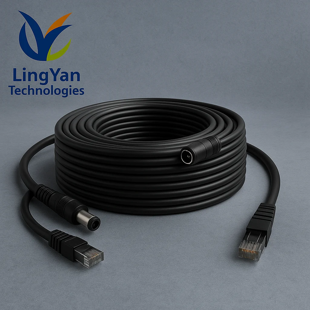 5-50M PoE Network + DC Power Extension Cable | 8-Core Ethernet + 2-Core 5.5x2.1mm Plug |Waterproof for CCTV IP Camera NVR System