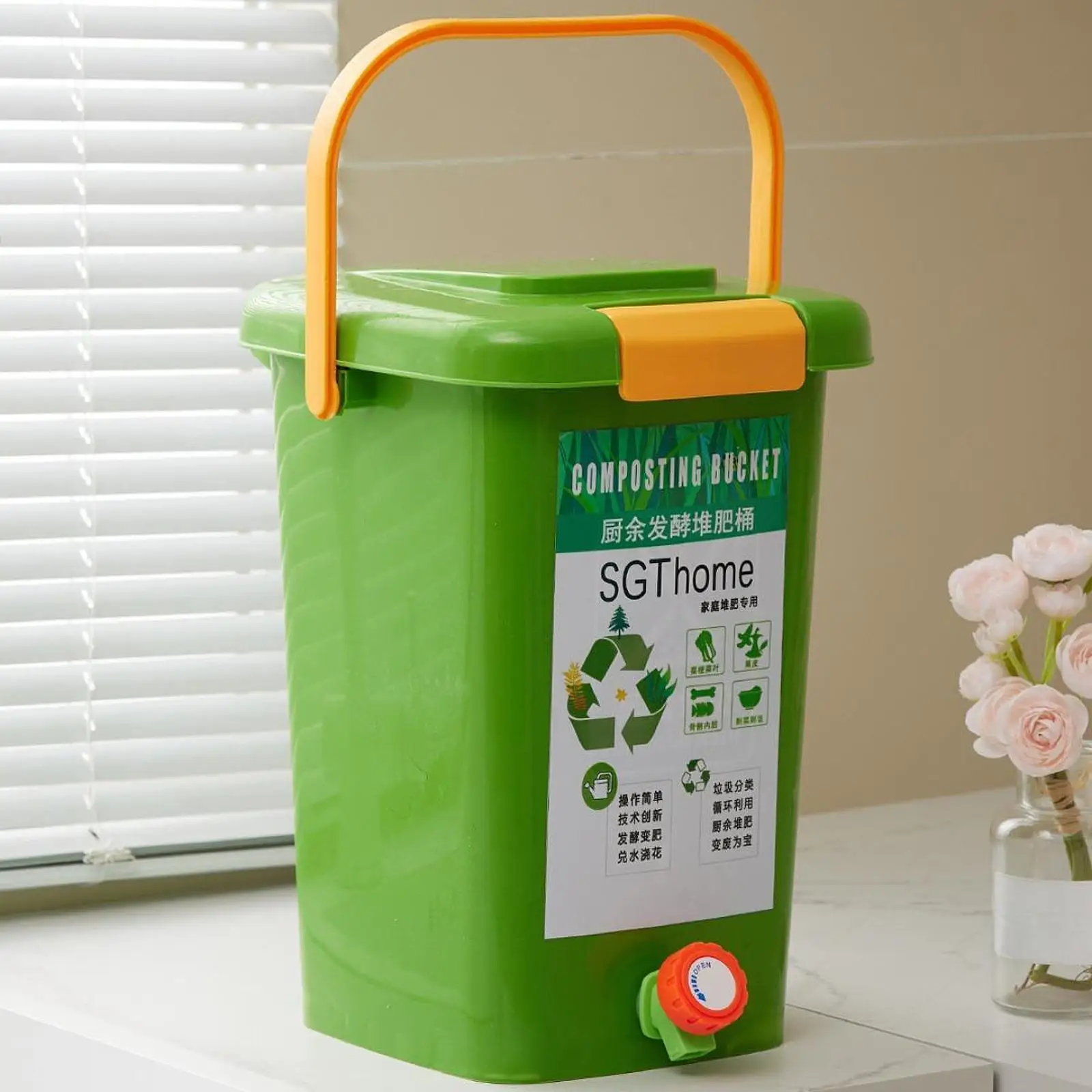 Indoor Compost Bin Portable with Lid Fermentation Tank Composting Container Compost Bucket for Farm Kitchen Yard Outdoor Orchard