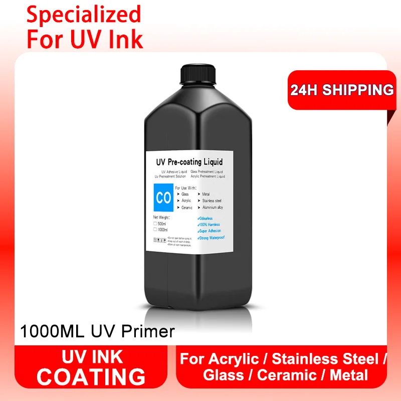 Pre-Coating UV Primer UV 1000ML/Bottle For Printing On Glass Ceramic and Acrylic Metal UV Curable Varnish For UV Flatbed Printer