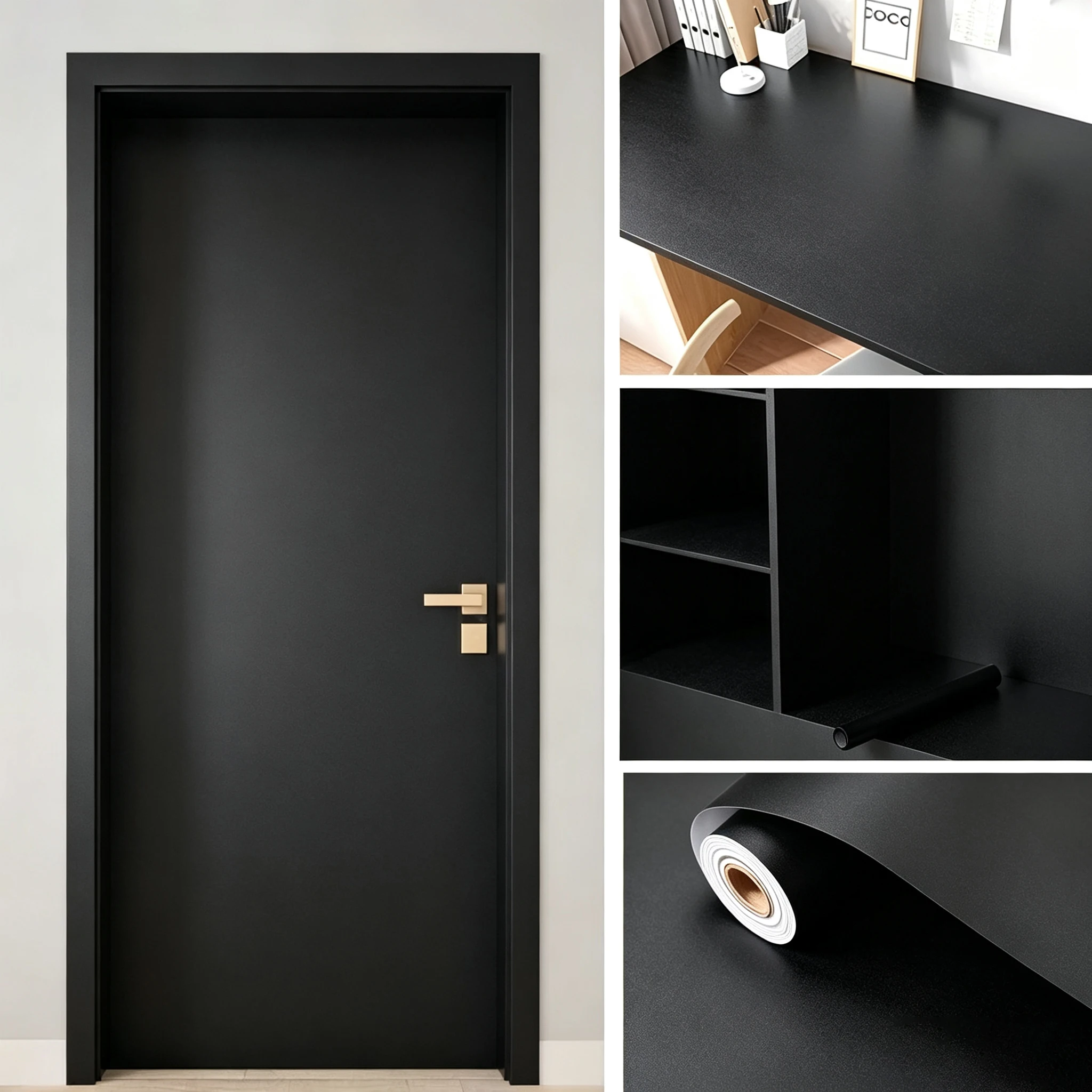 Matte Black Self-Adhesive Wall Sticker Waterproof Film For Home Walls And Cabinets Renovation Decoration Refurbishment.