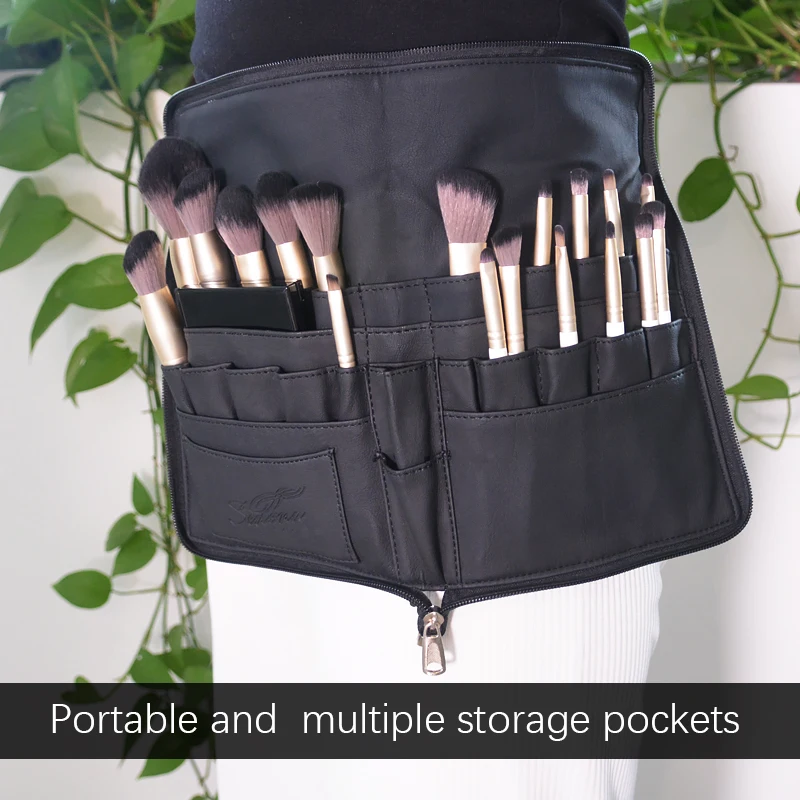 Artist Makeup Brush Waist Bag Foldable Makeup Brushes Holder Organizer PU Cosmetic Pack Professional Make Up Bags Belt Strap