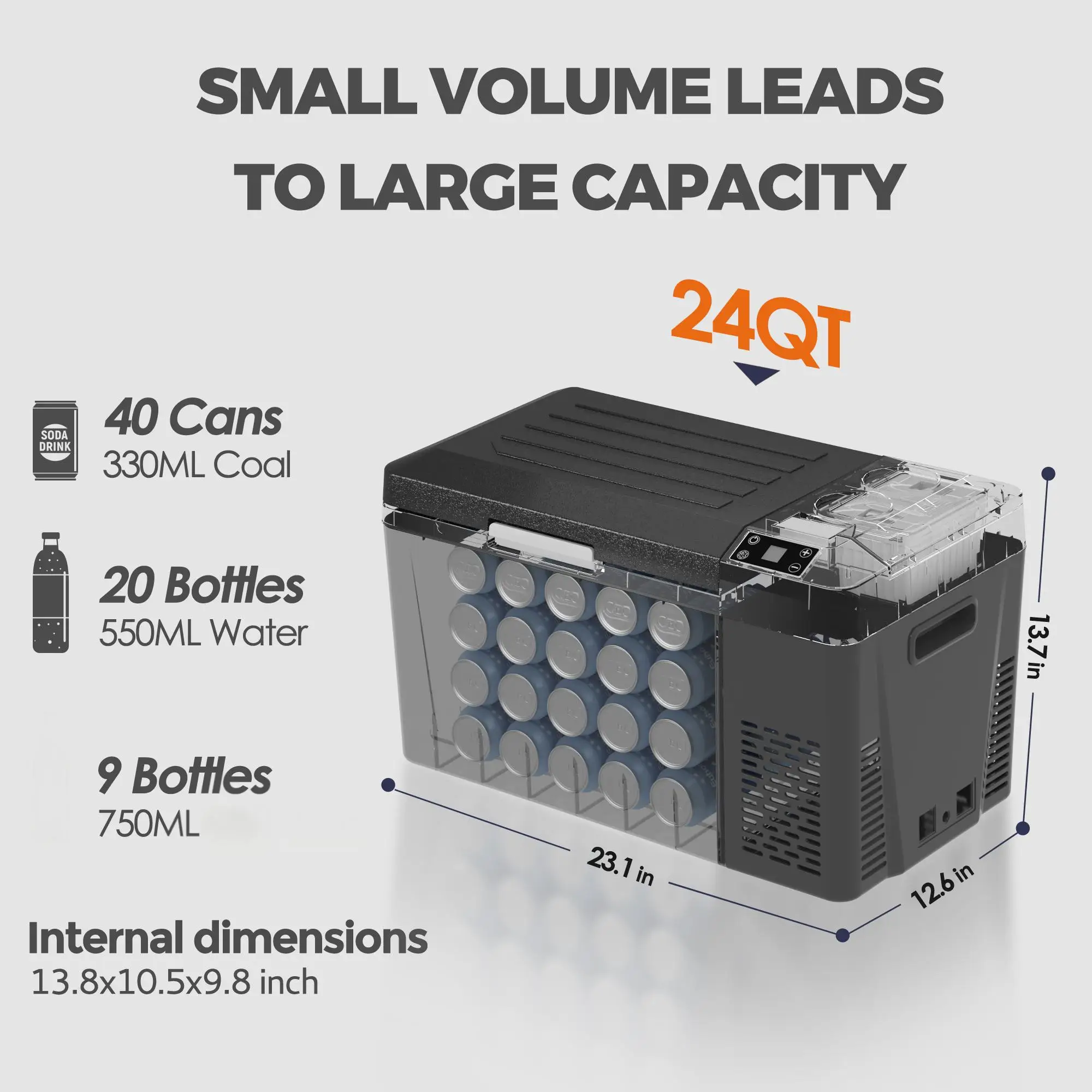 ICYGLEE Autokoelkast 12V 23L Draagbare koelkast APP Controle Autokoelkast Vriezer Bruikbare batterij voor Camping RV Reizen Vrachtwagen