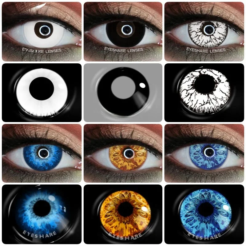 EYESHARE Farbkontaktlinsen für Augen, 1 Paar weiße Cosplay-Linsen, Anime-Zubehör, Linsen, schwarze Kontaktlinsen für Halloween
