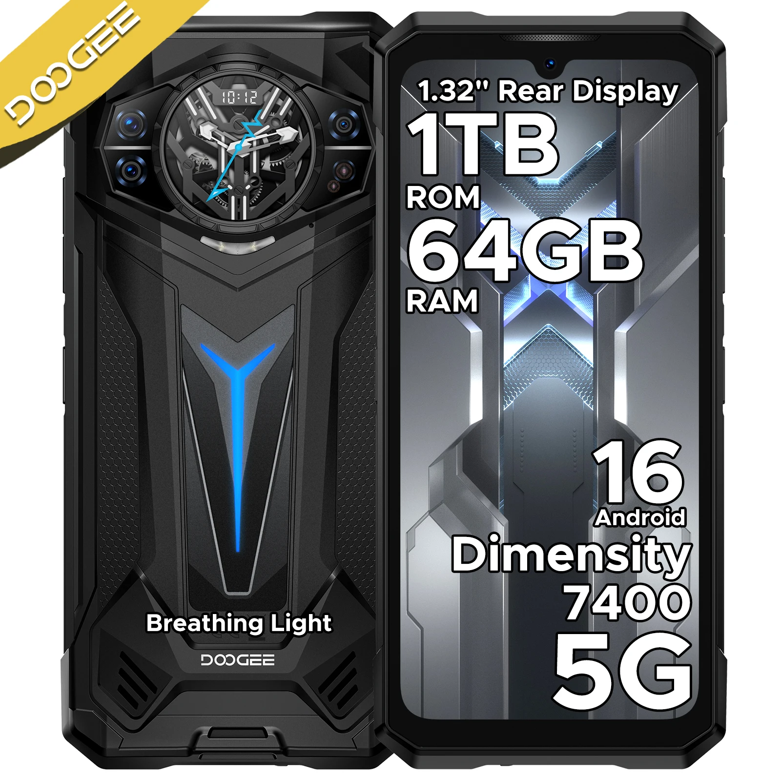 

DOOGEE S200 Ultra 5G Rugged Phone 1.32" AMOLED Rear Display 6.72'' Screen 12GB+1TB 11000mAh Battery Android 15 SmartPhone NFC