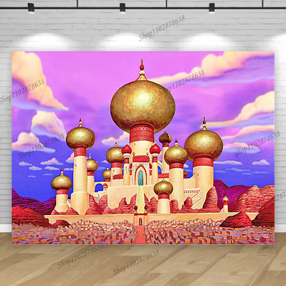 Aladdin Jasmine Backdrop Photography Princess Girl First Arabian Birthday Party Background Rajah Nights Gold Palace Castle Photo