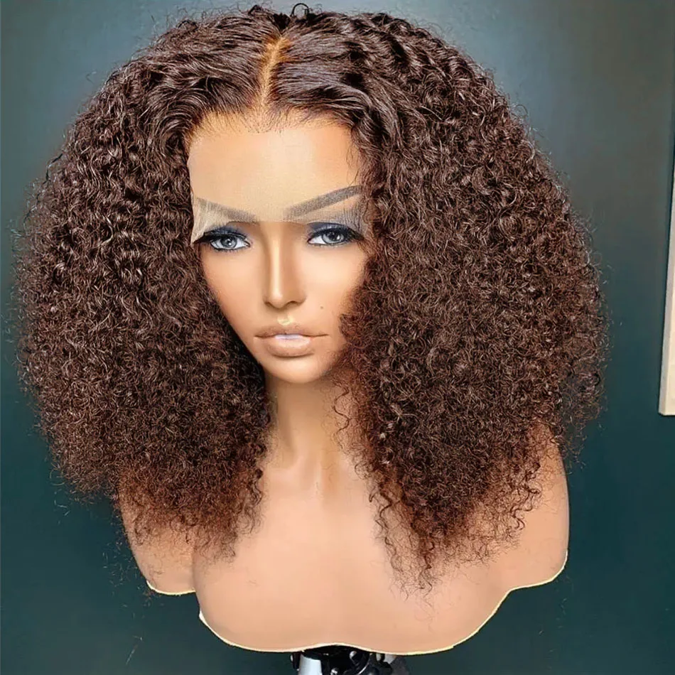 Perruques Bob courtes brunes foncées chocolat, perruque Deep Wave, dentelle transparente 13x4, densité 180%, cheveux vierges du Vietnam