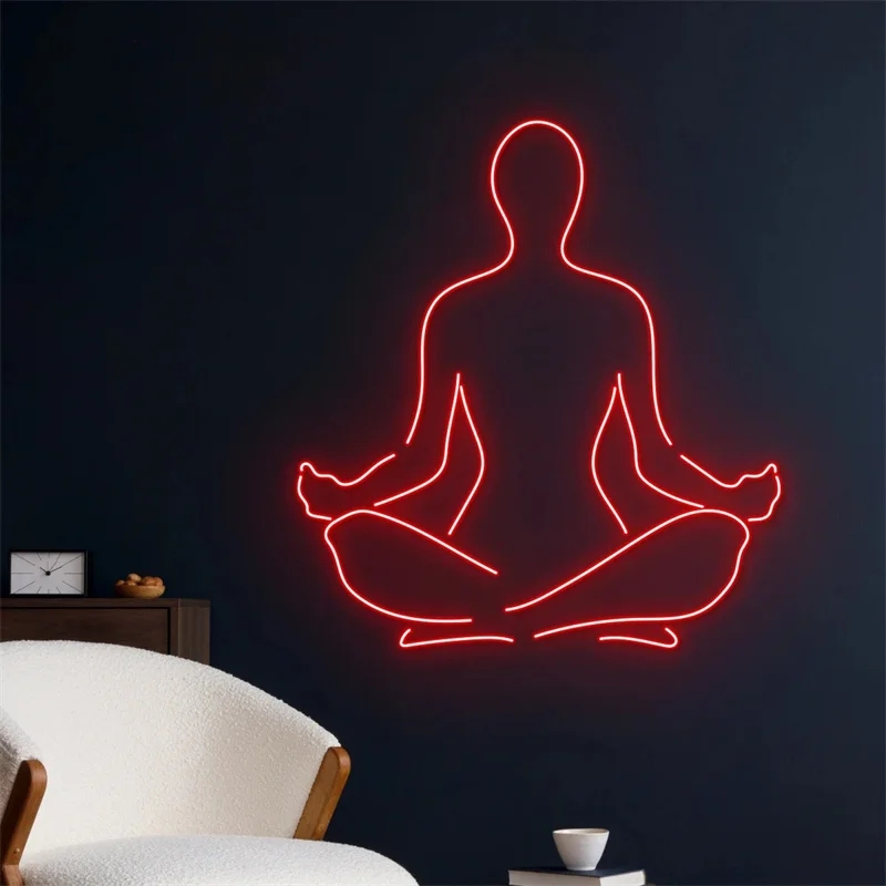 Pose de lótus Yoga LED Sign, Treinador De Fitness Neon Light, Sala De Exercícios Wall Decor, Treinador de ioga