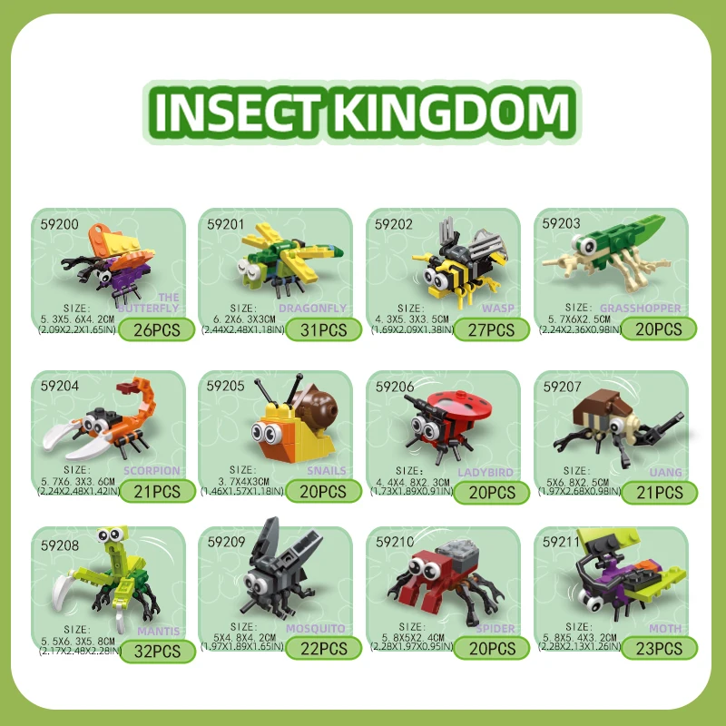 Q-versie Insect Bouwstenen Kit-Unieke DIY Bidsprinkhaan Vlinder en Spin Modellen Leuk Educatief Cadeau Speelgoed voor kinderen