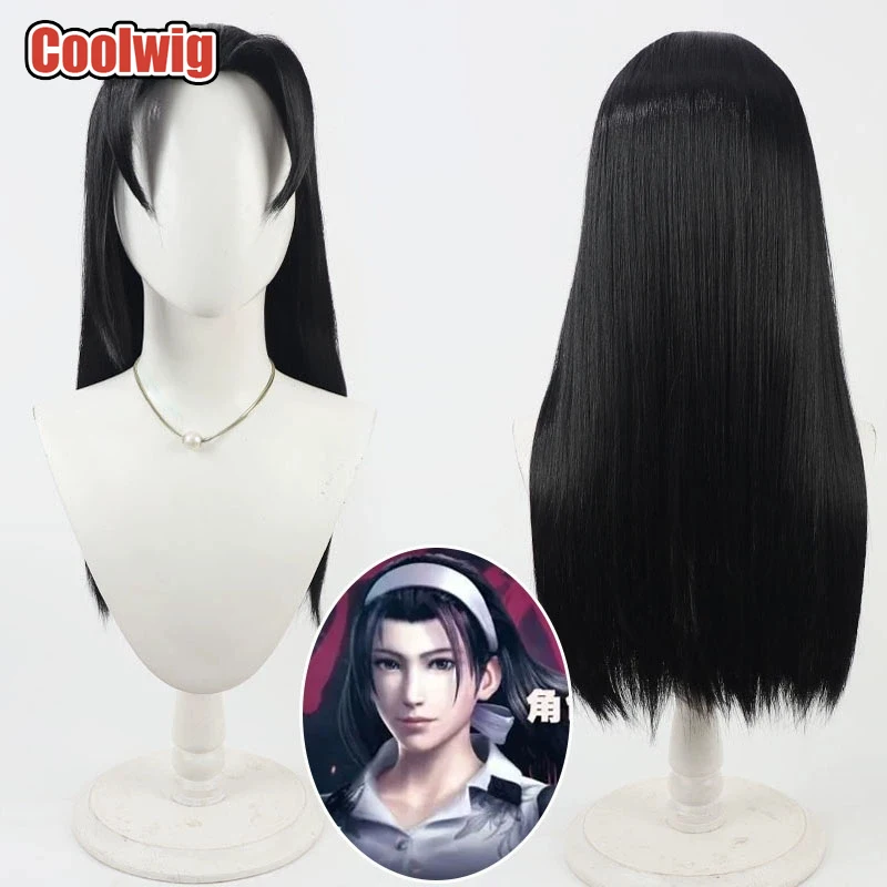 Coolwig Synthetic Hair Jun Kazama Cosplay Wigs Game Tekken 8 Jun Kazama Halloween 60cm Long Straight Black Wig Heat Resistant