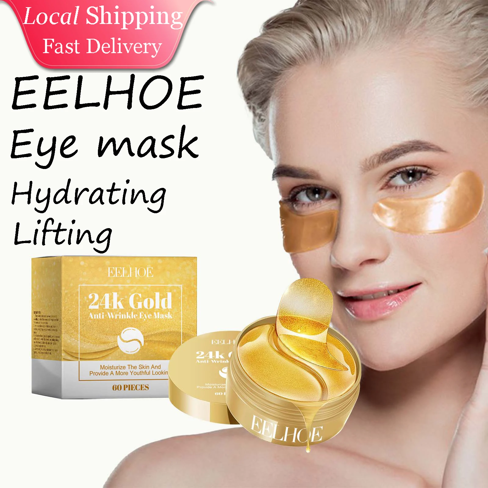 24K Gold Eye Patches Long Lasting Hydrating Eye Mask Eliminating Puffiness Remove Dark Circles Firming Softening Eyes Patch