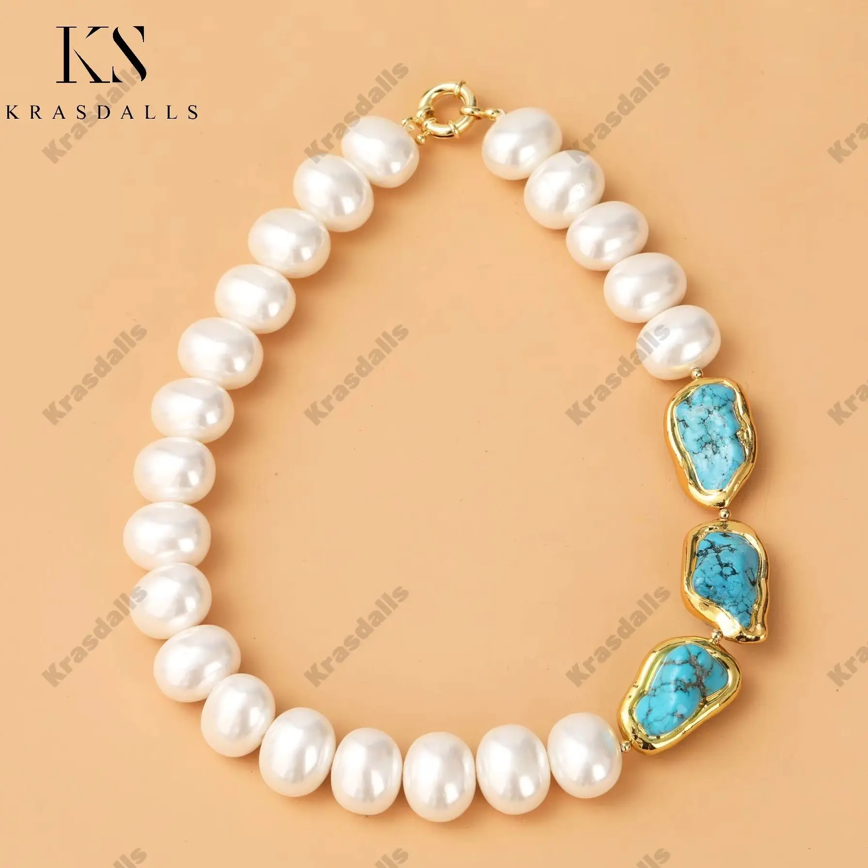 

18-дюймовое белое жемчужное ожерелье из ракушек с бирюзовым бисером, позолоченное латунное ожерелье в богемном стиле для вечеринок