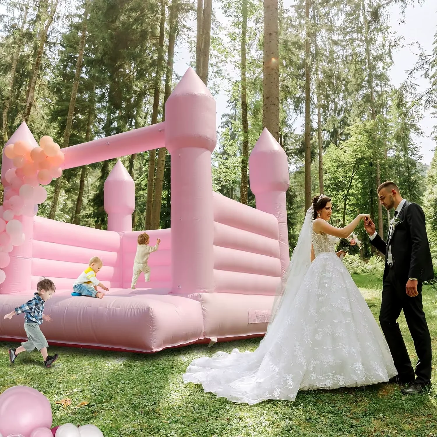 Casa de rebote inflable blanca, puente, Castillo hinchable, cama de salto comercial grande de PVC para niños con soplador para diversión al aire libre, juguete deportivo