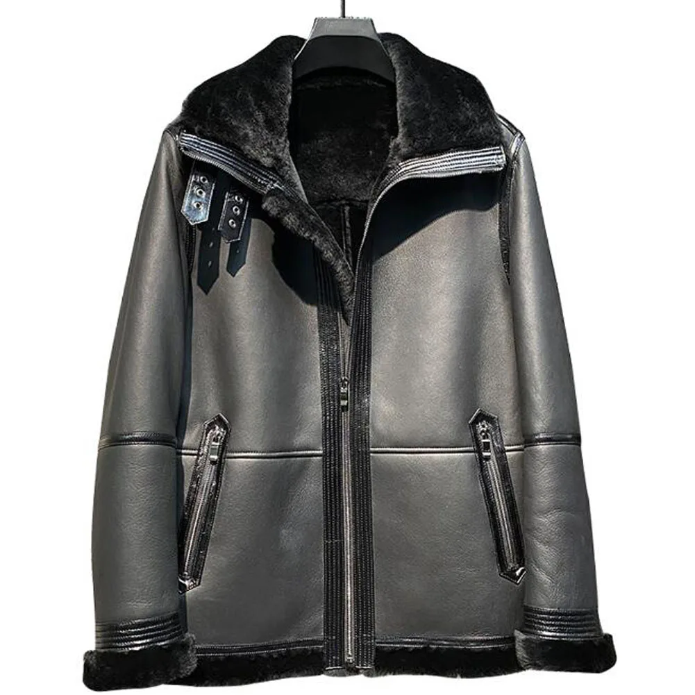 Denny&Dora Mens Shearling Jacket - Short Sheepskin Coat, Men's Sheepskin Shearling Leather Jacket