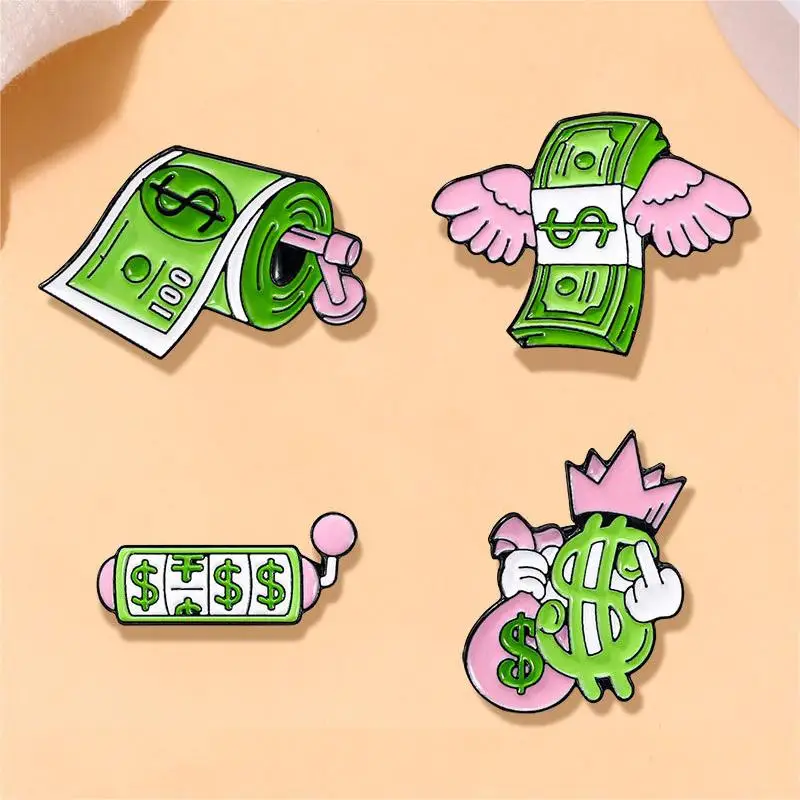 Criativo dos desenhos animados dos eua dólar forma esmalte broche mochila roupas decoração bonito design peculiar liga lapela pino crachá acessórios