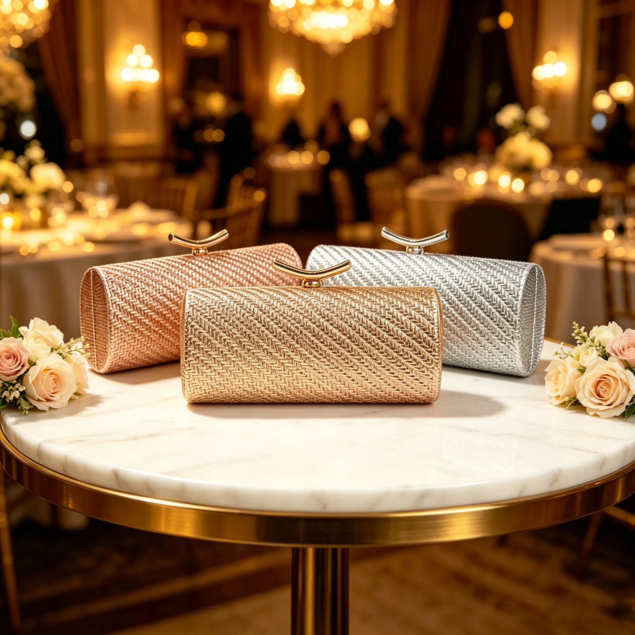 Woven Cylindrical Women's Evening Bag Luxurious Solid Color Handbag Stylish Party Wedding Clutch Elegant Versatile Crossbody Bag view 6