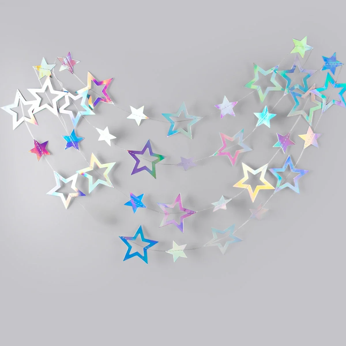 4M Laser Silver Star Garland Banner Iridescent Circle Dot Moon Hanging Ornaments Birthday Wedding Party Home Hanging Decorations — zdjęcie 2