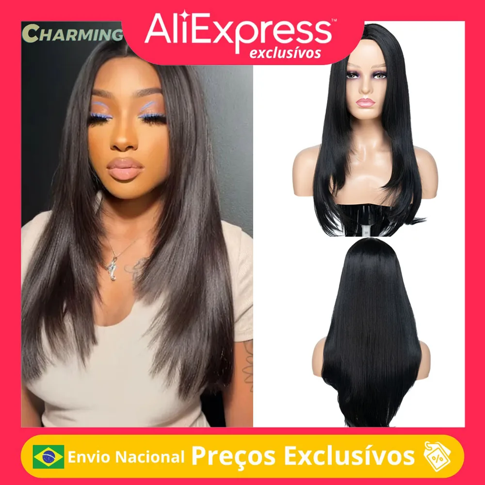 Peruca Cabelo Natural Feminina Fibra Orgânica Premium Identica ao Humano Cabelo Liso Corte em Camadas 50cm 210g "ELOAH"MODA HAIR