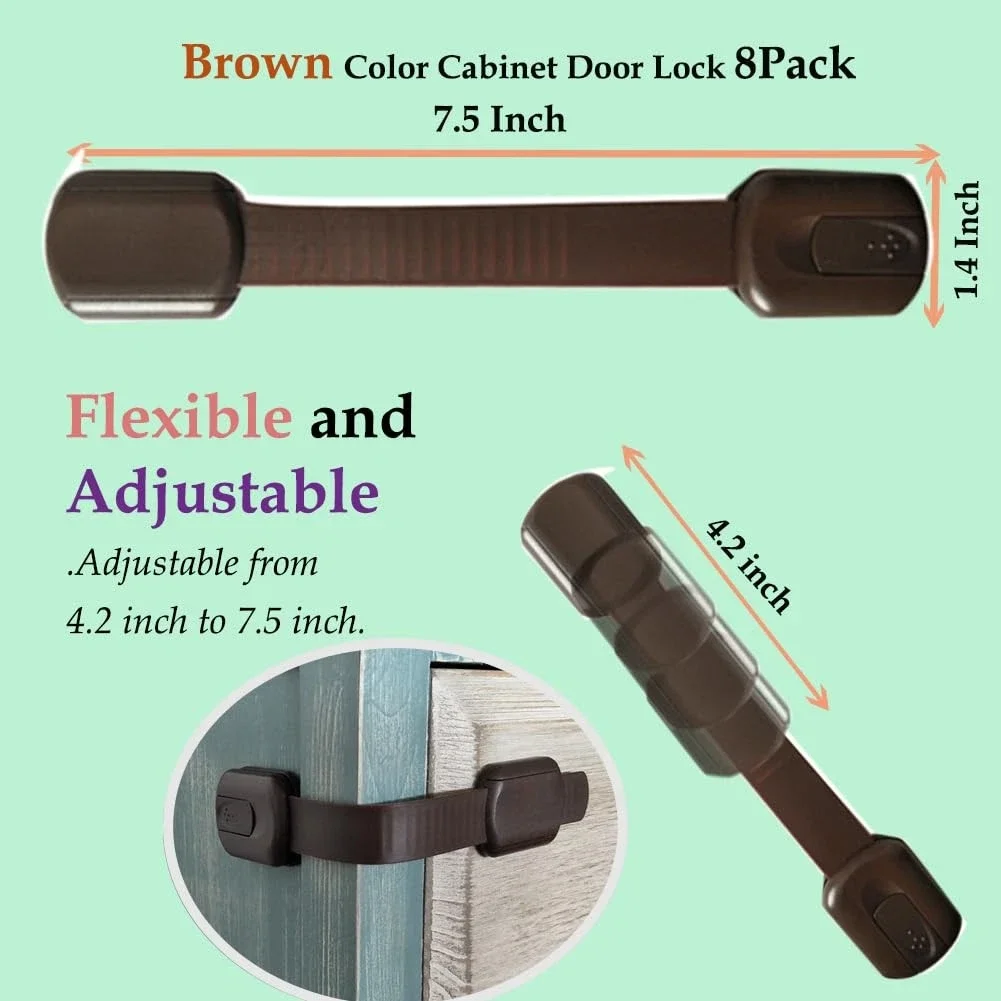 Child Safety Locks, Ajustable Cabinet Drawers Fridge Oven Dishwasher Multi Use Strap Latch
