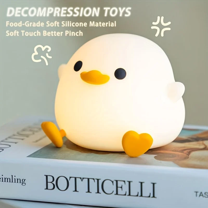 Imagem -02 - Silicone Led Night Lamp For Children Cute Duck Cartoon Animals Touch Sensor Usb Recarregável Presentes de Aniversário para Crianças Timing