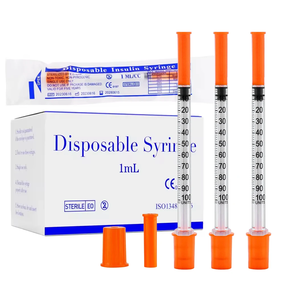 100pcs/box 1ml Sterile Disposable Syringes with 31Ga 8mm Needle, Individually Wrapped for Lab Measuring Tool Pet Feeding