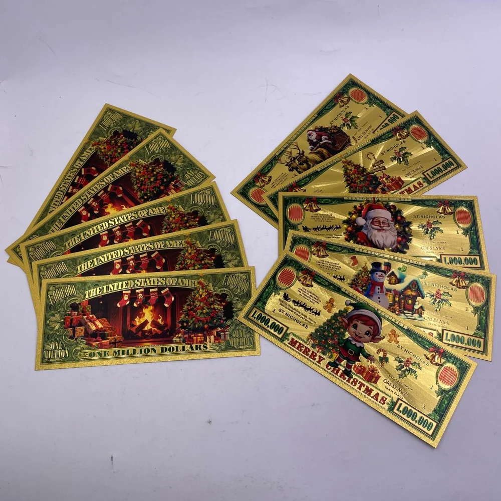 

Новые рождественские памятные банкноты из золотой фольги-1 миллионов долларов, рождественские тематические купюры Санта-Снеговика для украшения и подарка
