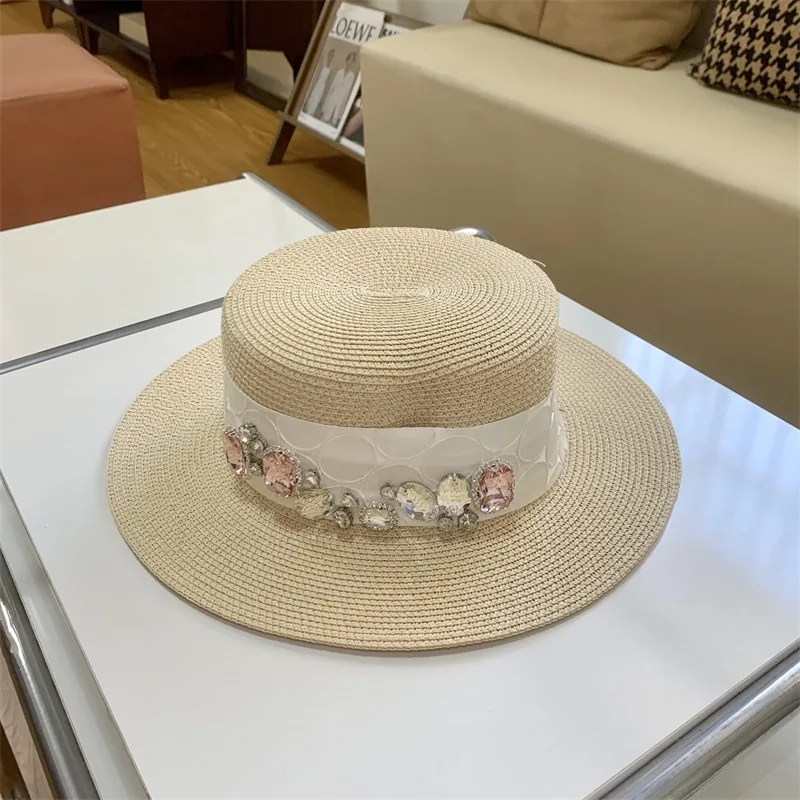 

Straw hat women's summer flat hat French holiday beach hat women's sun protection straw hat with large brim