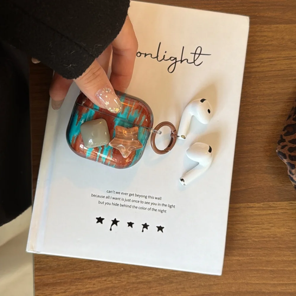 

Simple and stylish blue-brown star headphone protective case, suitable for AirPods 4/3/2 Pro/2/4,new shock-proof protective case