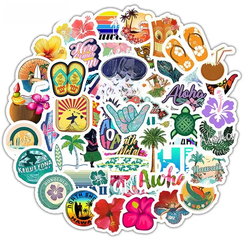 10/30/50 sztuk Cartoon hawaje tropikalna plaża naklejki lato kwiat hibiskusa DIY zabawki Laptop deskorolka bagaż kask naklejki F5 — zdjęcie 2